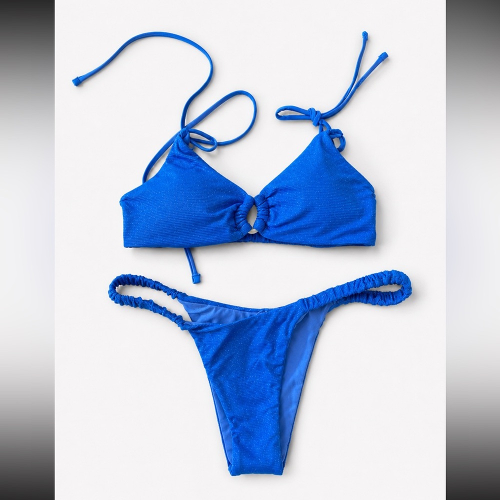 Seamolly royal blue  glitter bikini set triangle top low rise cheeky bottom XS